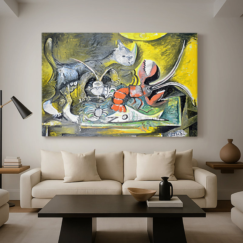 Nature morte avec un chat et un homard - Pablo Picasso - Toile tendue avec châssis -1962, 40 po x 60 po