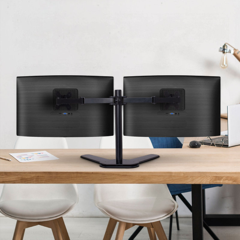 Kratos - Dual Monitor Stand for LED LCD 10 to 27 inch Vesa 75/100 mm with Steel Desk Base Black