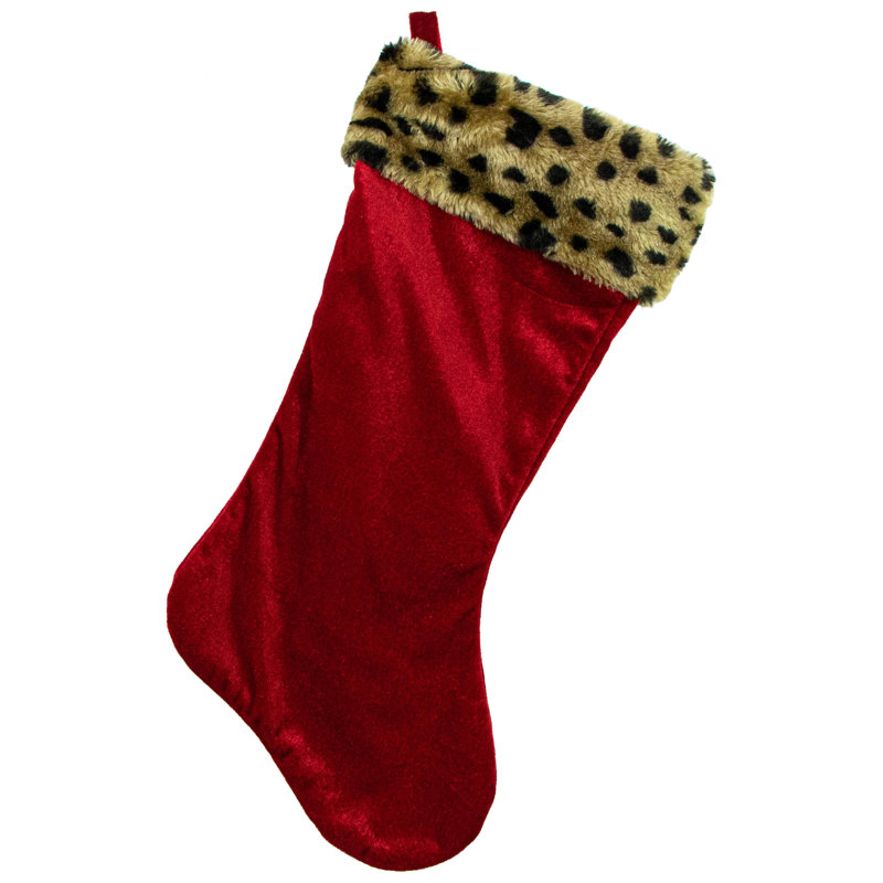 Chaussette de Noël 20 po à revers léopard rouge et noir