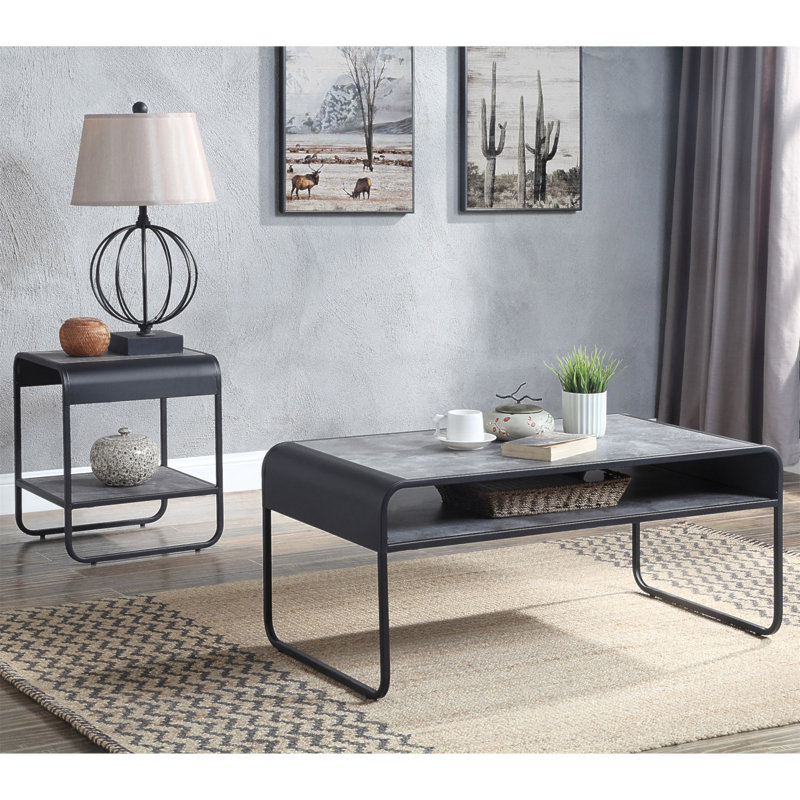 Table basse à 1 tablette en béton gris et noir
