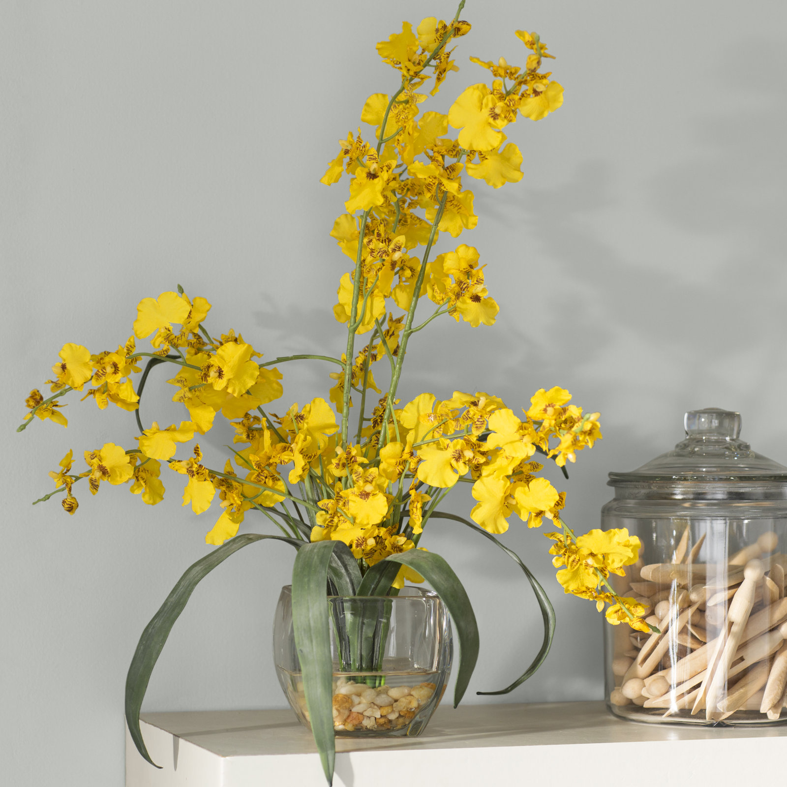 Liquid Illusion Dancing Lady Silk Orchids Floral Arrangements in Vase, Yellow