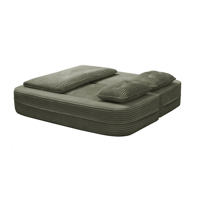 Multi Functional Sectional Sofa Bed With Independent Chaise Lounge And Convertible Blanket, Plush Corduroy Sofa Couch, 80 Inch King Size Bed, Deep Seat Fluffy Sofa