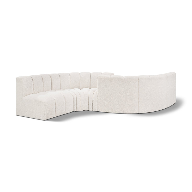 Ivancea Upholstered Curved Sectional Reversible, Cream Boucle Fabric