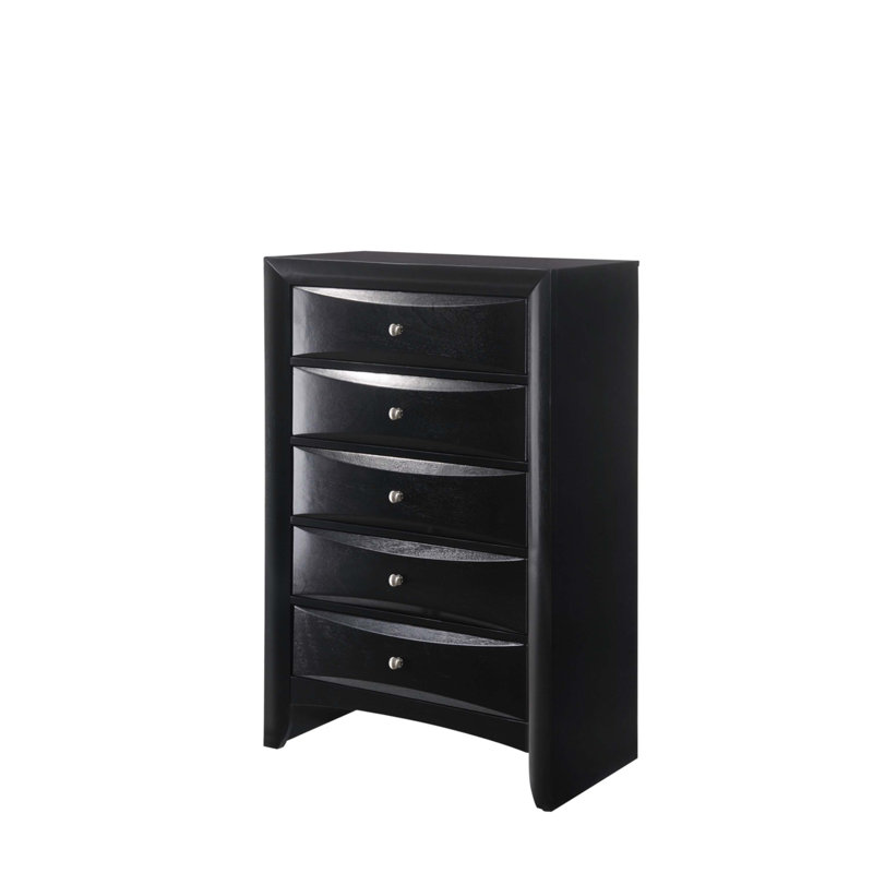 1Pc Contemporary 5 Drawer Chest Black Finish Wood Wooden Bedroom Furniture, Black