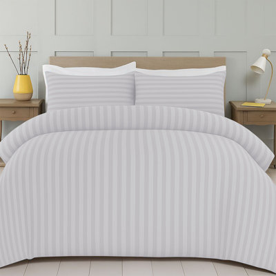 Striped Microfiber Duvet Cover Set, 4-Piece With Fitted Sheet & Pillowcases 