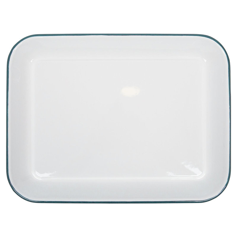 Argon Tableware - White Rectangle Enamel Baking Tray - 34cm x 26cm, Green