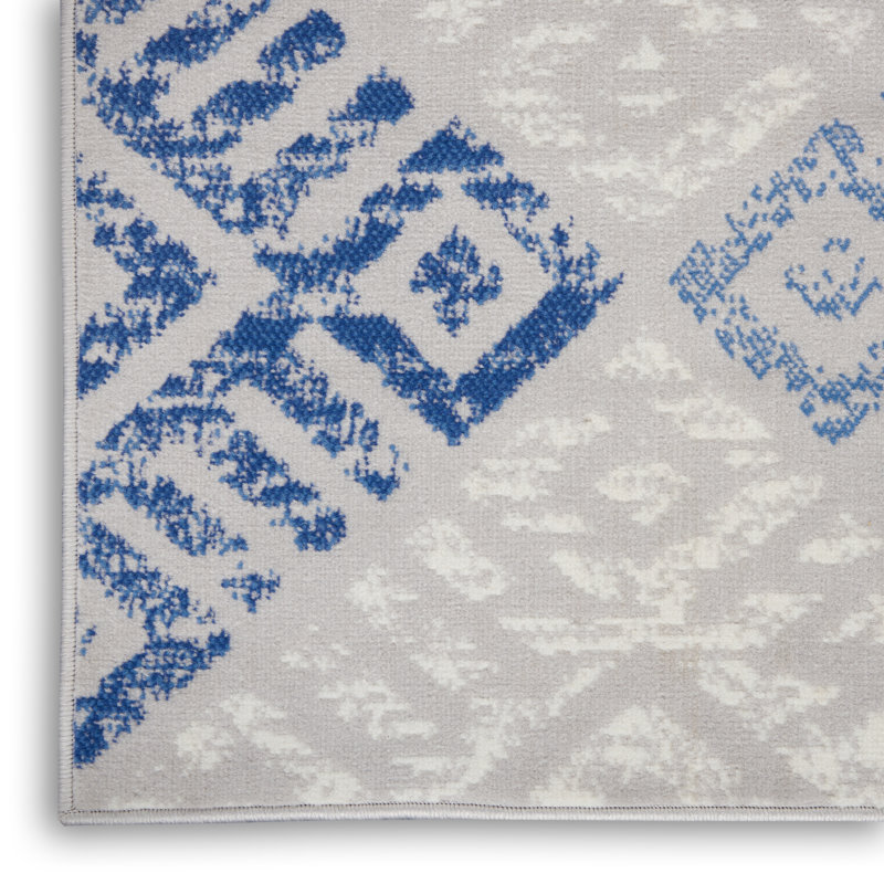 Tapis gris / bleu Kandlakunta, Tapis de couloir 2 pi x 6 pi