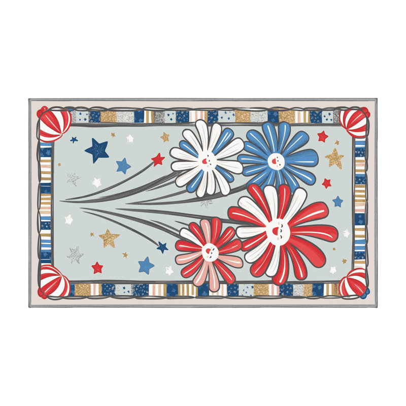 East Urban Home Washable Indepence Day Firecraker Summer Holiday Rug, Runner 2' x 4'