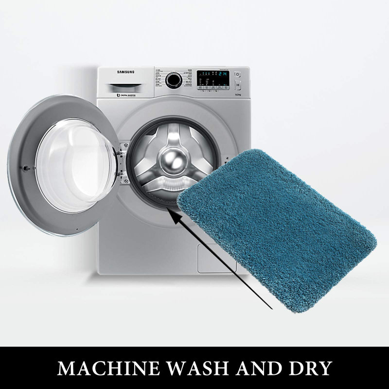 Ensemble de 2 tapis de salle de bain antidérapants à poils longs très épais et moelleux en microfibre absorbant l'eau pour la baignoire et la douche lavables à la machine (bleu sarcelle, 16 x 24 pouces)