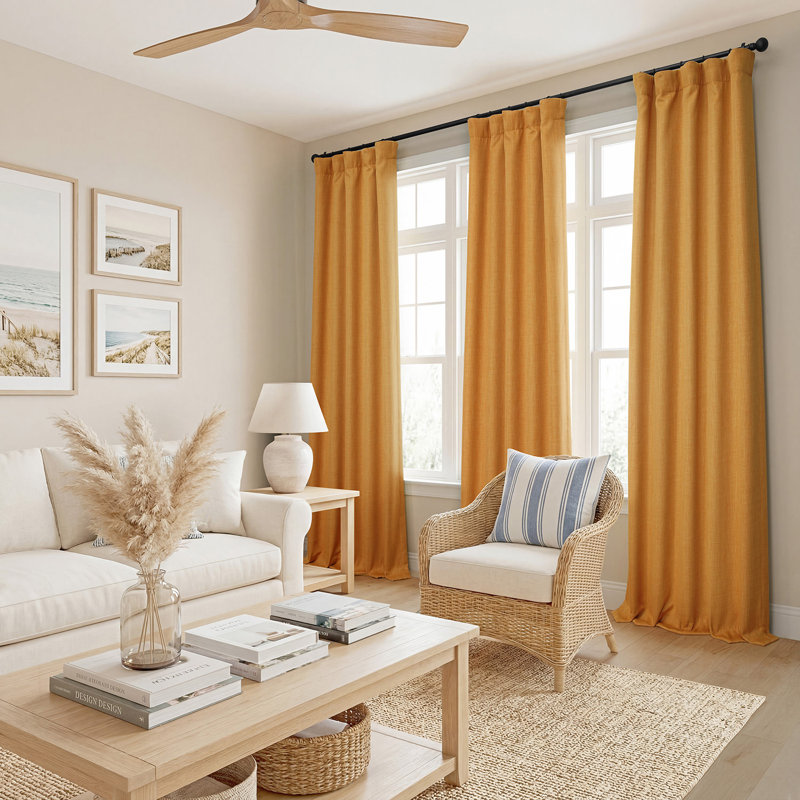 Ottis Faux Linen Room Darkening Curtain Panel, Dandelion Gold, 50" W x 84" L