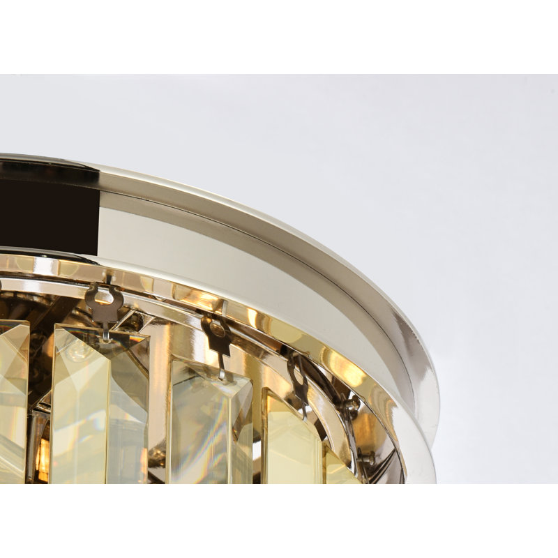 Luminaire suspendu tambour simple 3 lumières Yazmin, Fumée, Nickel poli