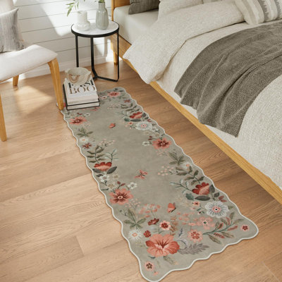 Floral Kitchen Runner, 2X6 Washable Runner Rug Non-Slip, Ultra-Thin Soft Hallway Rug Stain Resistant Boho Carpet For ‎Bedroom Laundry Bathroom, Brown