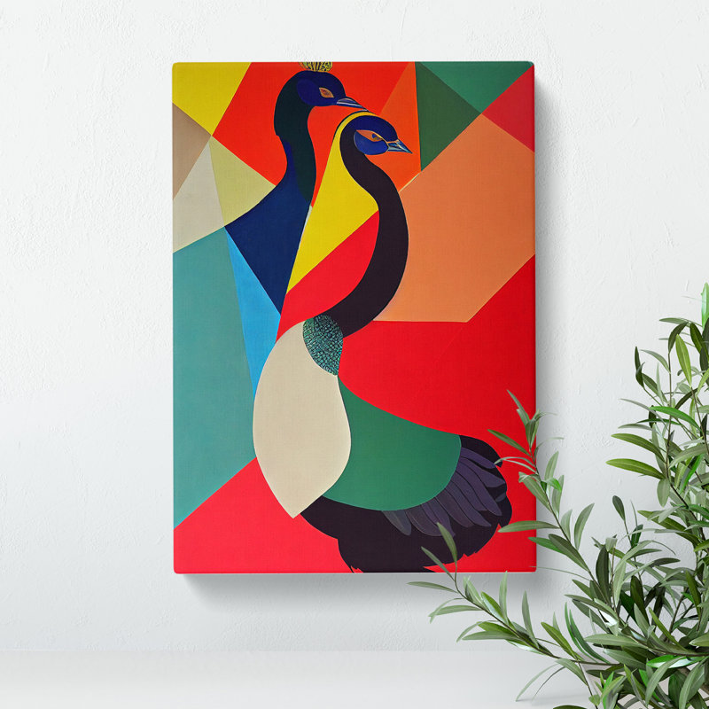 Abstract Peacocks No.2 - Wall Art, 50cm H x 35cm W x 3cm D, Wrapped Canvas