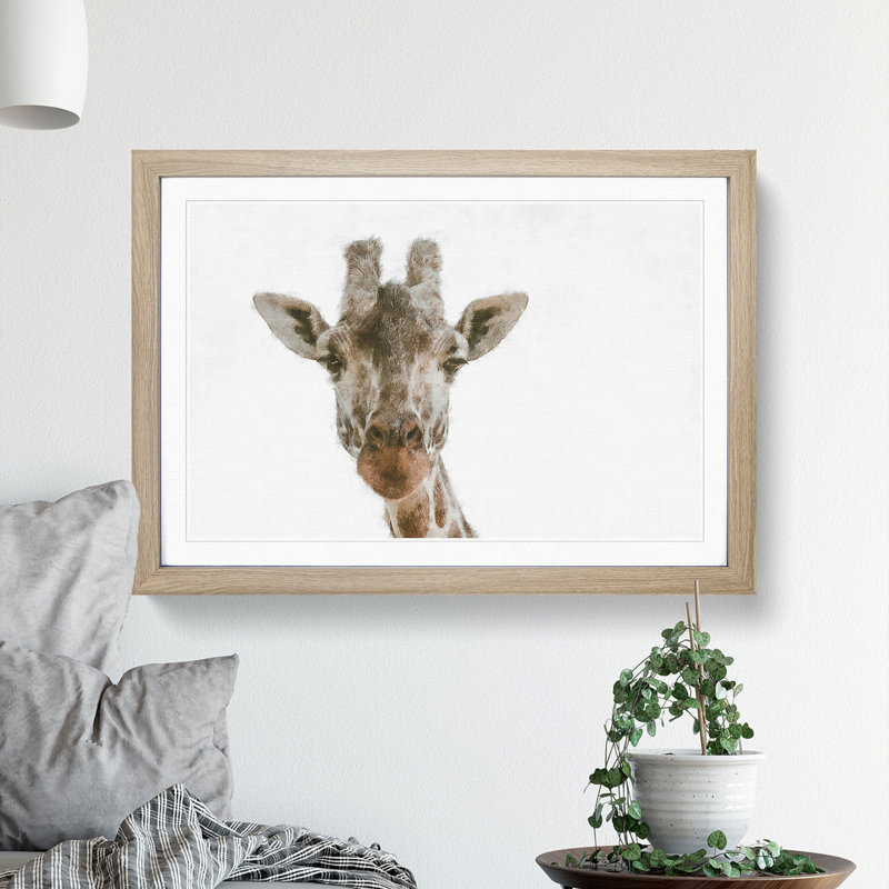 Curious Giraffe - Picture Frame Graphic Art Print, Oak Framed, 24cm H x 33cm W x 2cm D