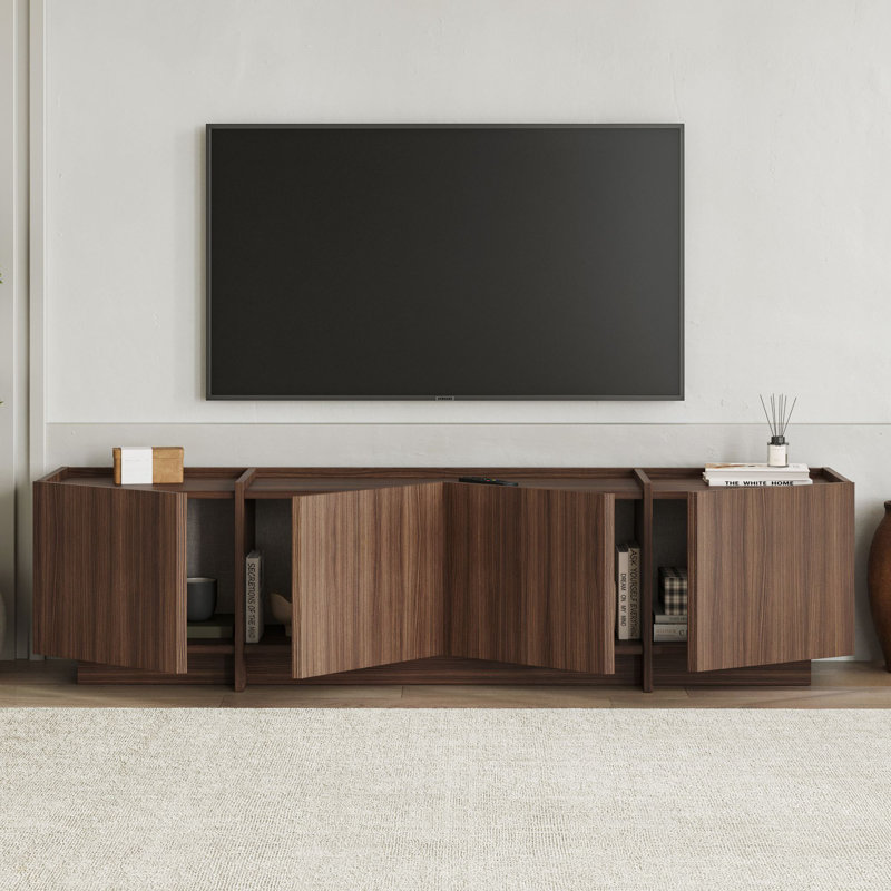 Modern TV Stand, Milano Walnut, 70.9 x 18.1 x 13.8 inches | 100% Melamine Coated Particle Board, Thickness: 0.7 inches | Soft-Close Hinges, Stylish Design for Living Room & Entertainment Spaces, Durable & Elegant