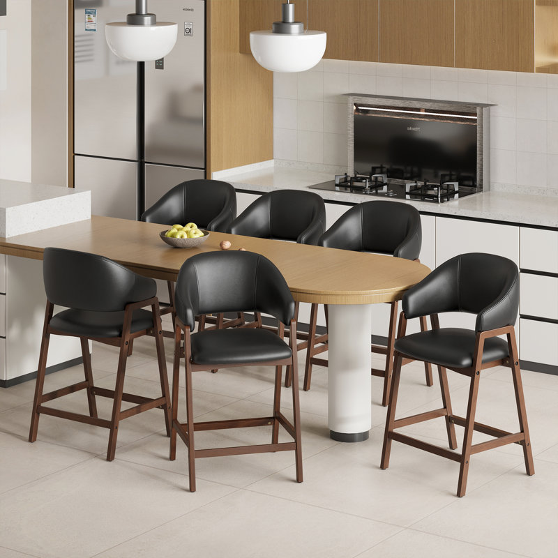Tabouret de bar rembourré en bois massif, 6, Noir