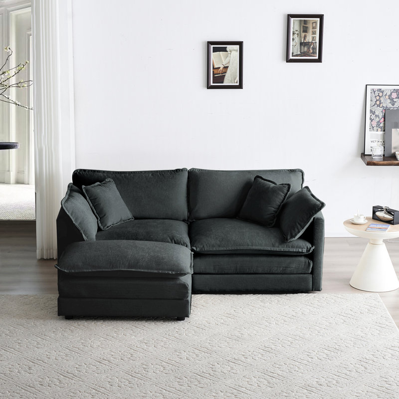 Chenille grise avec 2 sièges. Haut tissu, structure en bois robuste, canapé modulaire Seating Relaxing Seating, gris. Matériaux, salon confortable