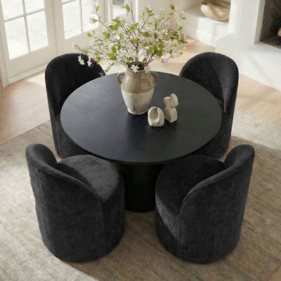4 - Person Dining Table Sets With Round Table & 4 Upholstered Fabric Chairs