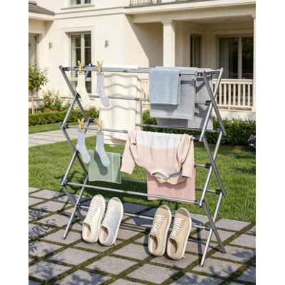 Clothes Drying Rack Foldable Expandable, Small Laundry Airer for Towel Bib Sock Indoor Outdoor