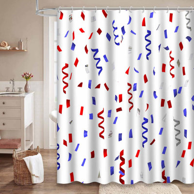 Confetti Party Red Silver Color Blue Shower Curtain with 12 Hooks