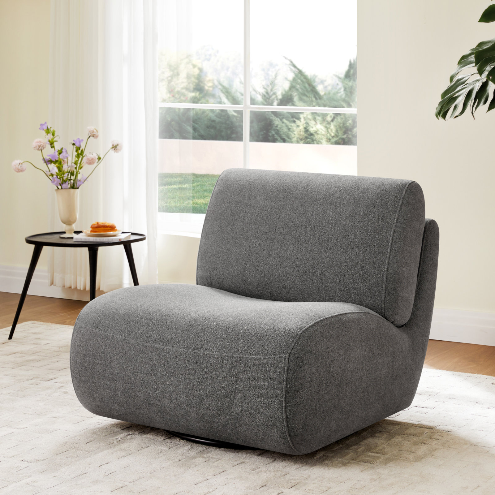 Nita 33'' Swivel Upholstered Accent Chair, Elite Pewter