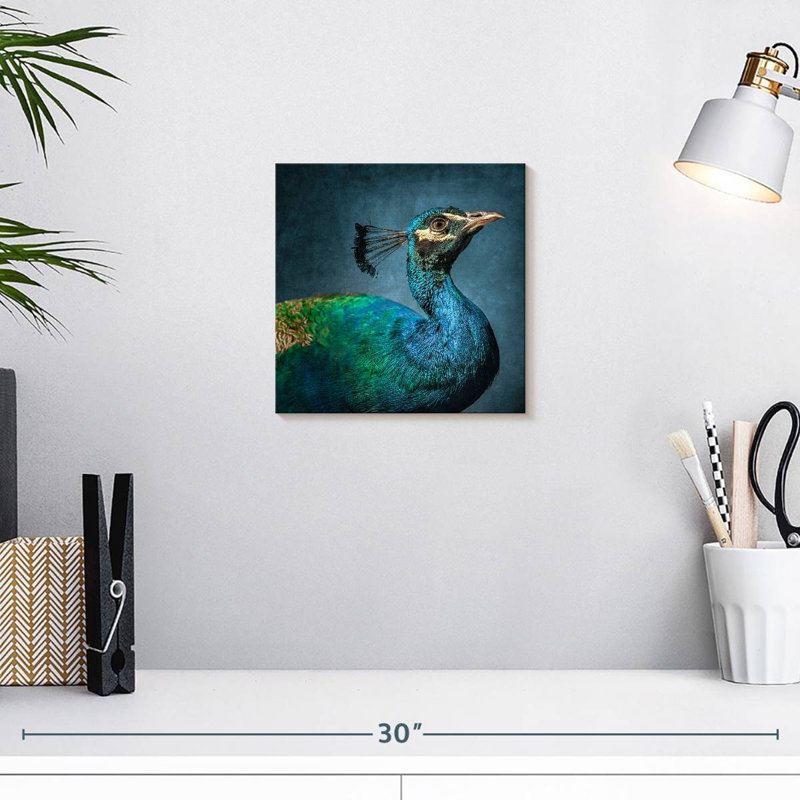 Crowle, portrait de paon bleu, H 10 po x l 10 po