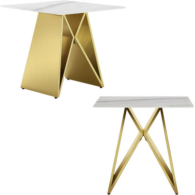 Ensemble de 2 tables de bout 24 pouces en verre trempé blanc avec base dorée en forme de M