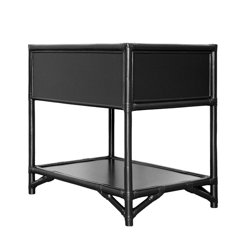 Olivia Collection 1 - Drawer Rattan Nightstand, Black