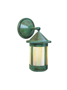 Verdigris Patina Outdoor Wall Sconce with Gold Iridescent Glass Shade