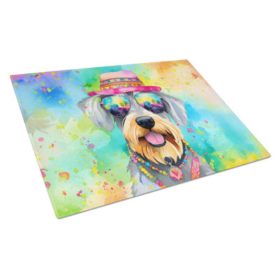 Schnauzer Hippie Dawg Glass Cutting Board Large