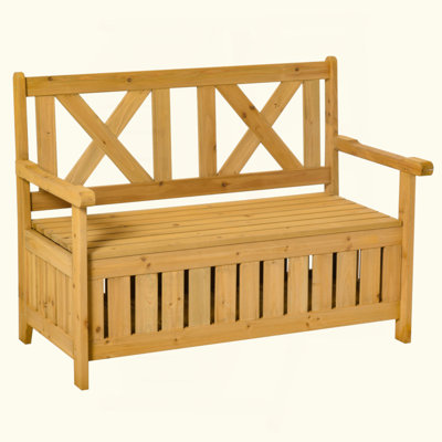 Banc de patio en bois avec boîte de rangement, banc de rangement extérieur 29 gallons, grande boîte de patio d'entrée avec dossier unique en forme de X, pour terrasse, porche et balcon