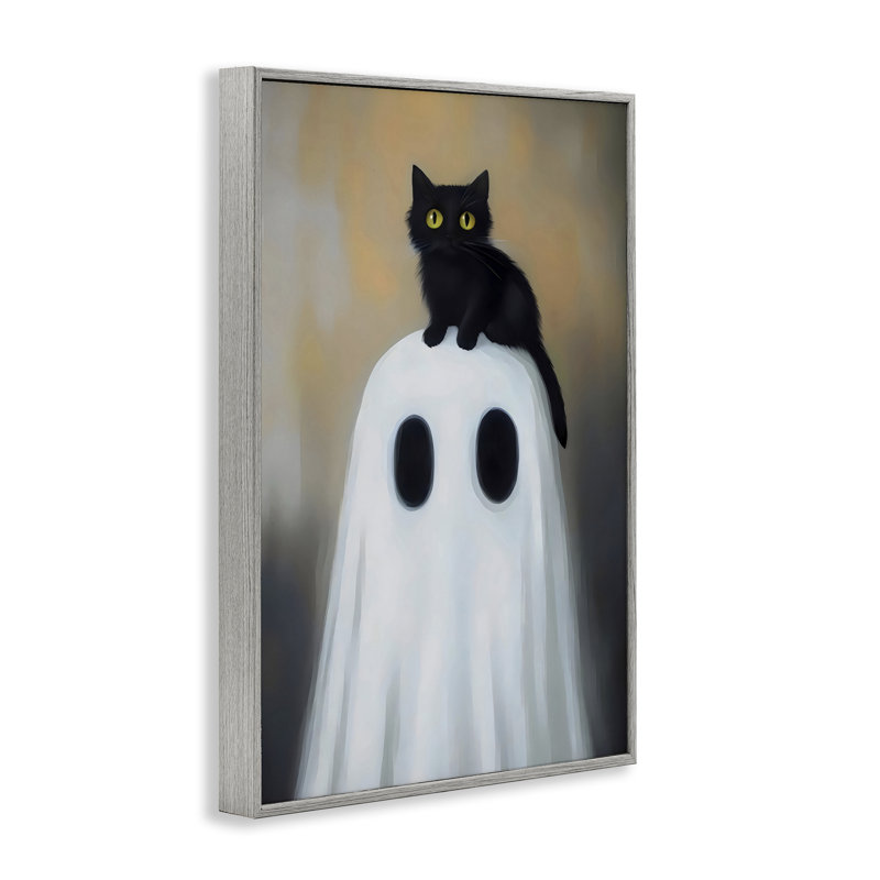 Ghost And Kitten Perched Framed Giclee, design by Arlington Prints, 30" H x 20" W, Farmhouse Gray Framed Giclee