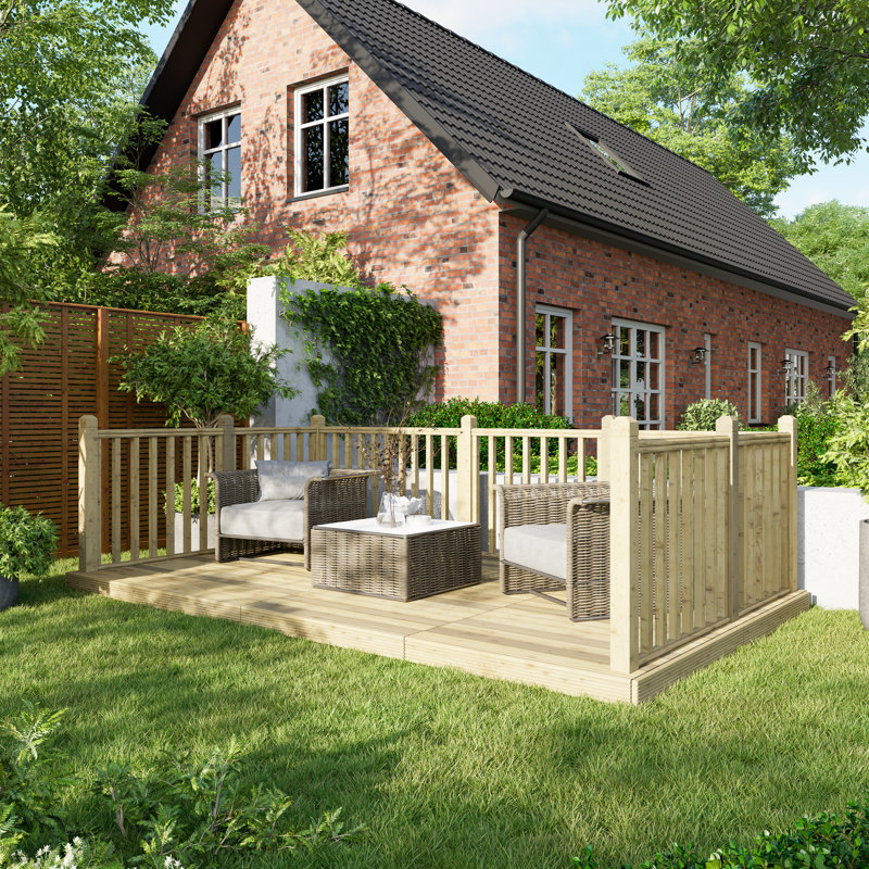 Powersheds 8 x 14ft Timber Pressure Treated Decking Kit - Handrails on Three Sides