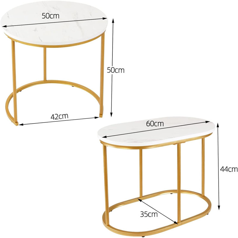 Golden Marble Pattern Nesting Tables - Set Of 2 Stacking Side Tables For Living Room, Balcony, And Office Decor, Golden