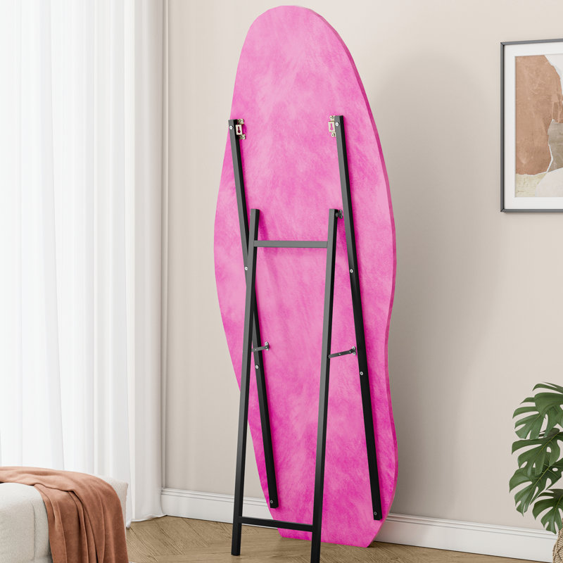 Miroir de plancher pleine longueur 63 po x 24 po, cadre enveloppé de flanelle, empreinte irrégulière unique, rose rose, utilisation multifonctionnelle sécuritaire, ondulé, incassable, rose