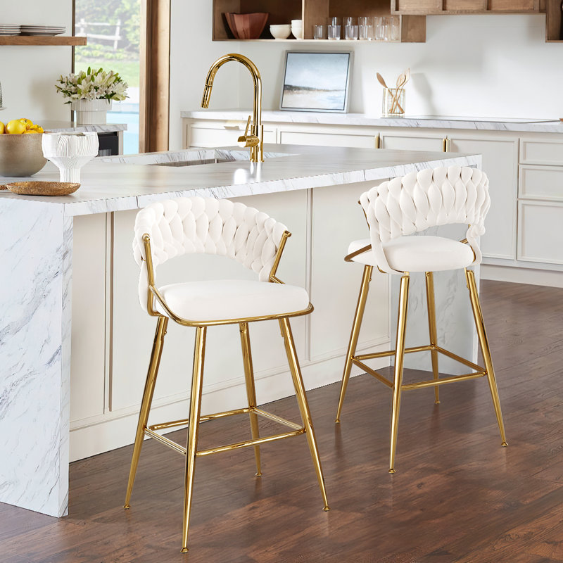 Kristyn Upholstered Counter Stool with Metal Frame, Beige