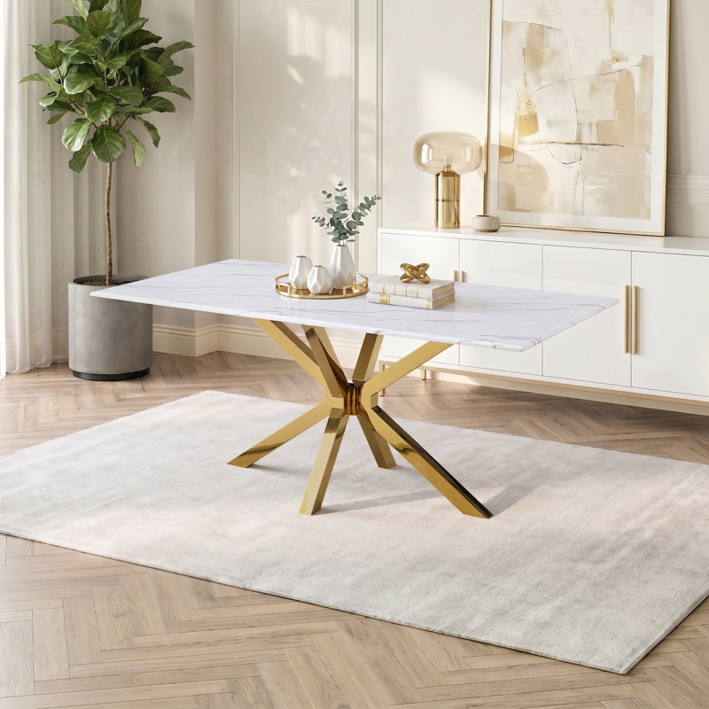 Venera Rectangular Faux Marble Dining Table White