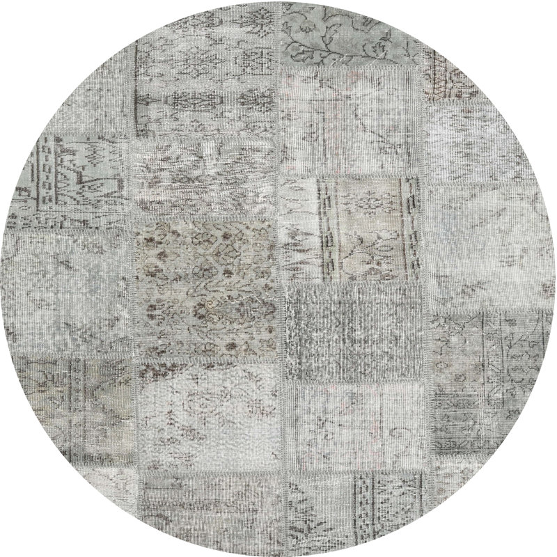 Tapis contemporain gris / beige, Rond 4 pi