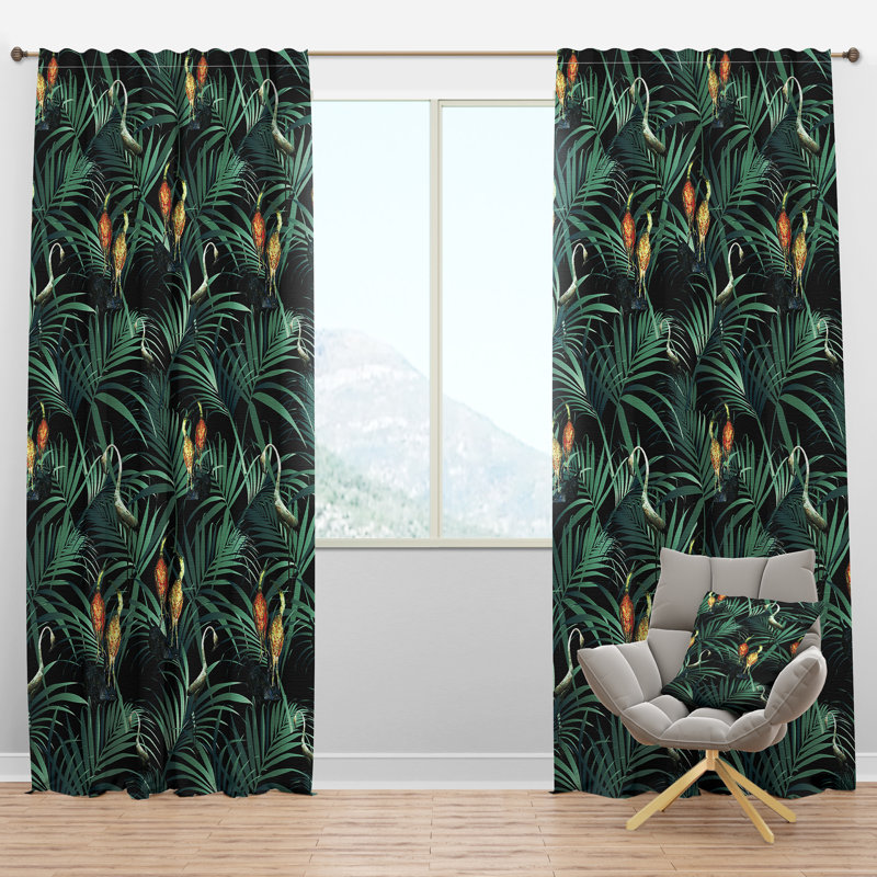 Panneau de rideau simple semi-diaphane avec passe-tringle Birds with Jungle Leaves, l 52 po x L 120 po