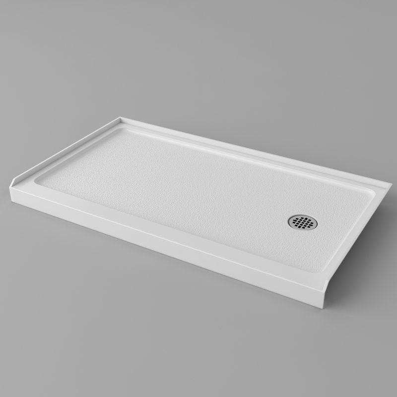 60 in. L x 32 in. W Single Threshold Shower Base Pan With Non-Slip Textured Surface, White Acrylic Shower Base for Bathroom with Drain, White