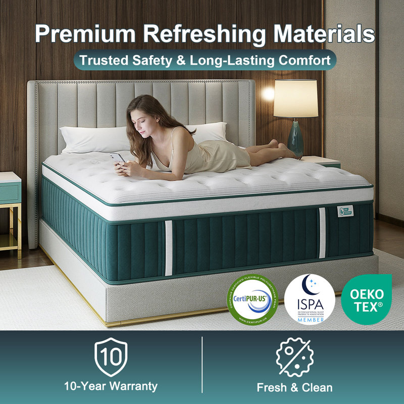 12''/14'' Medium-Firm Hybrid Mattress With Cooling Gel Memory Foam, Pocket Coil Support, Bed-In-A-Box, 14", Queen