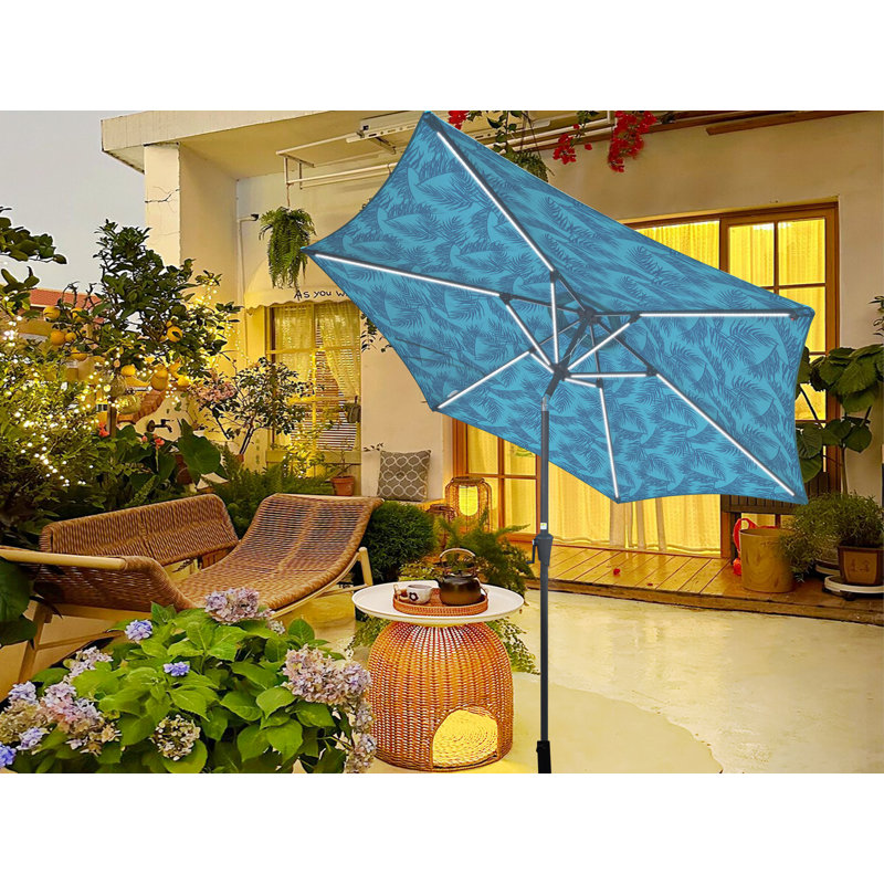 Parasol 9 pi avec motif clair + cyan, Cyan Floral