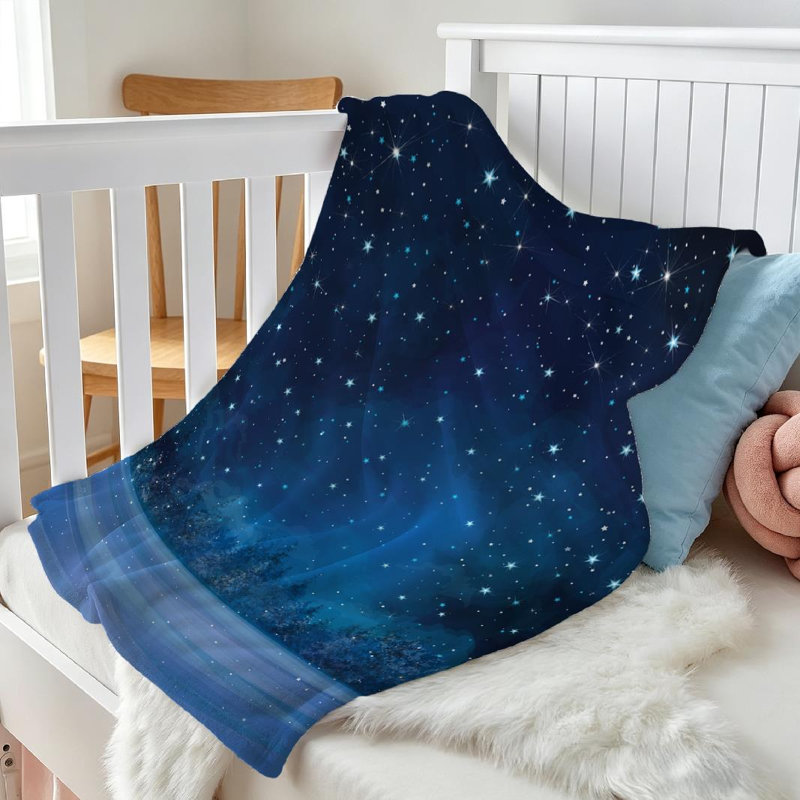 Jeté en flanelle verte molletonnée ultra douce, scène de nuit hivernale à imprimé recto étoilé, Throw 30" x 40"