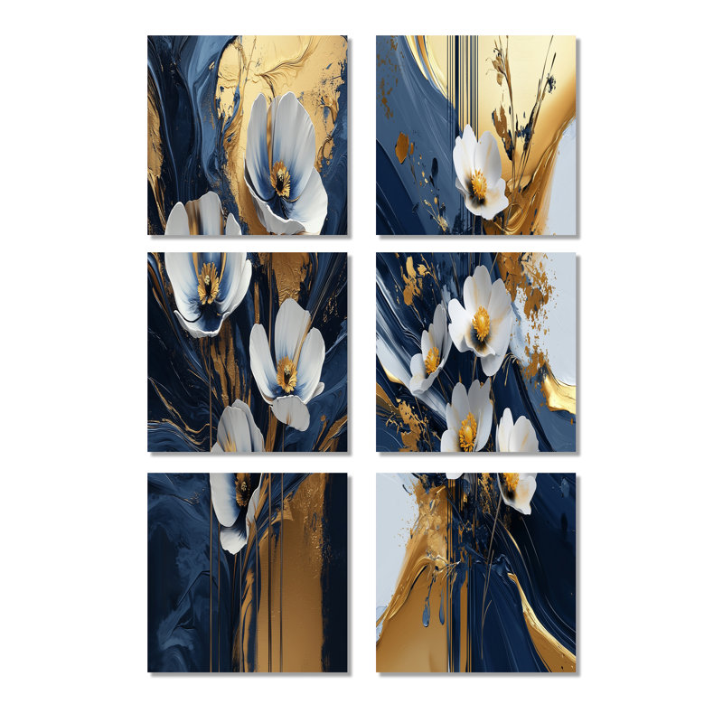 «Golden Graceful Buttercups» - ensemble d'art mural floral de 6, Toile tendue, Ne s’applique pas