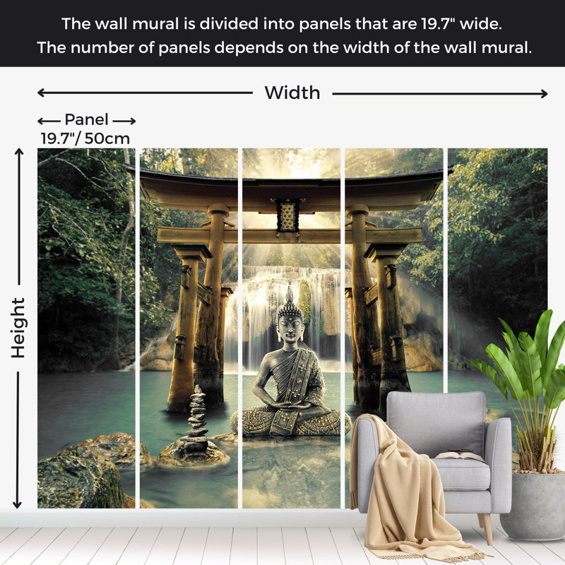 Zen Wallpaper Wall Mural - Buddha Smile, 177" W x 124" L