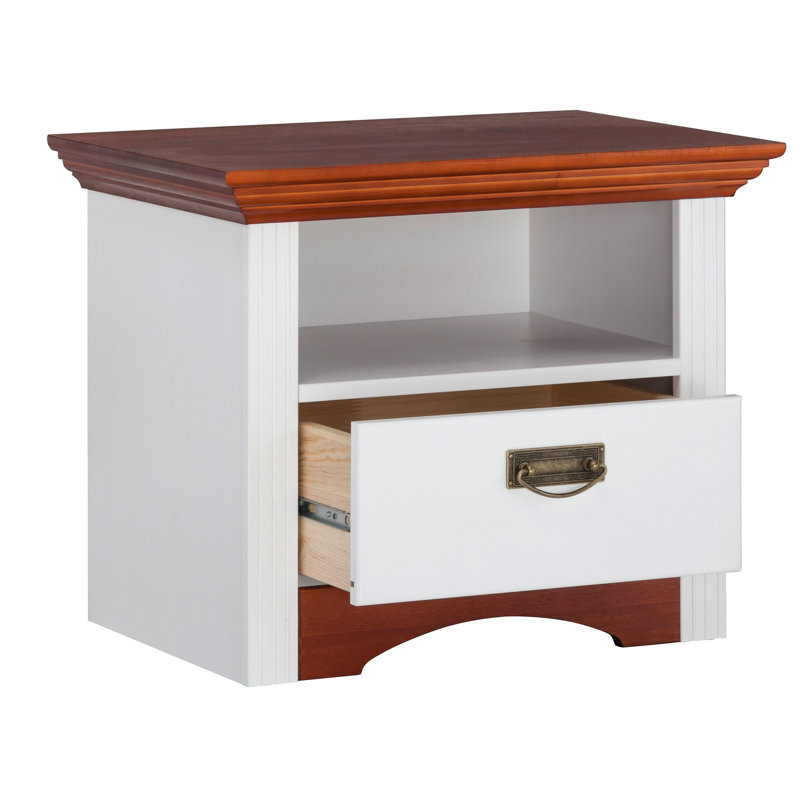 Luker 56cm W Solid Wood Bedside Table, White/Cherry