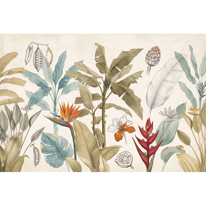 Papier peint botanique tropical, 200 po x 120 po, Peler et coller
