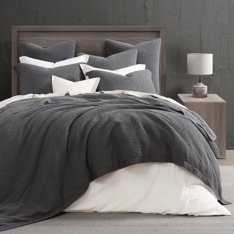 Housse de couette décontractée classique en coton délavé texturé, Housse de couette très grand et 2 très grandes t, Ardoise