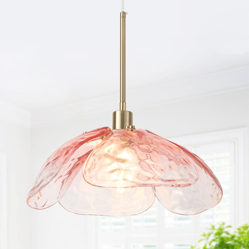 Allaya 1 - Light 14" Wide Modern Hammered Petals Glass Gold Unique/Statement Pendant for Dining Room Living Room Foyer Entryway