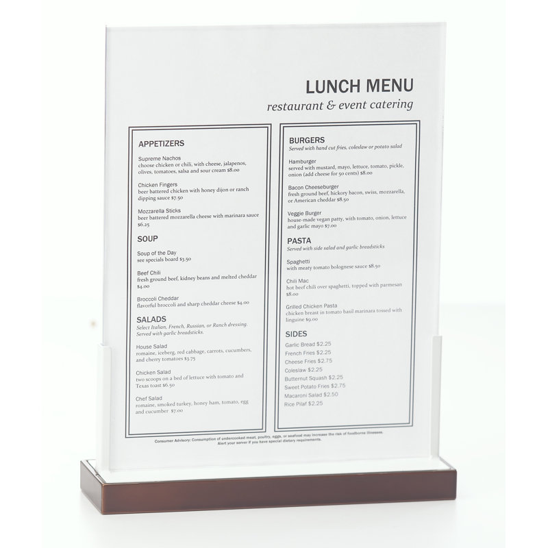 Luxe Sign Holder with Base, 11" H x 8" W x 2.63" D, Stainless Steel